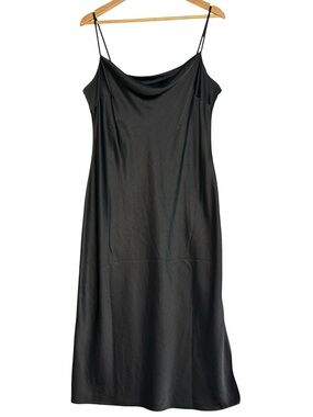 EXPRESS satin cowl neck midi slip dress side slits black LARGE
